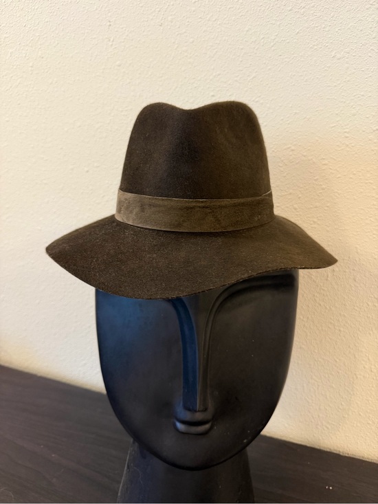 Janessa Leone Auggie Dark Olive Wool Fedora with Suede Band main image 11